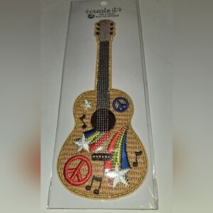 Create It Peel & Stick Colorful Guitar Iron On Embroidered Patch Peace Stars NEW